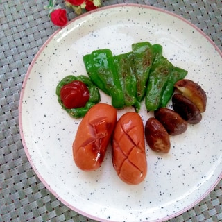 おつまみ！フランクフルトと野菜盛り合わせ